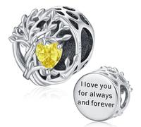 Charm Albero della vita, Charms zircone giallo Albero Genealogico in Argento Sterling 925 Adatto per Perline Pandora Ciondolo bracciali europei, Regali per donne ragazze