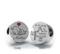 CHARM/BEADS PER BRACCIALE PANDORA-TROLLBEADS ETC. ARGENTO NASCITA PERSONALIZZATO
