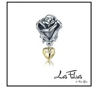 Charm Bocciolo Bella e la Bestia Rosa Cuore ciondolo in argento 925 - Les Folies