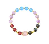 Charm Bracciale Elasticizzato Con Perline Multi-Tesoro Naturale - Braccialetto Di Cristallo Di Pietra Di Luna Grigia Braccialetto Di Quarzo Rosa Ametista, Pietre Preziose Etniche Di Tendenza Per Donn