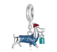 Charm Cane Bassotto di Natale in Argento Sterling 925, Carini Cuccioli, Ciondolo Adatto per Bracciale e Collana Pandora per Donne