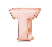 Charm con lettera dell'alfabeto A-Z, in vero argento sterling 925, adatto per braccialetti Pandora (colore: oro rosa, lettera T)