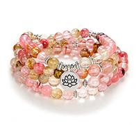 Charm con semi di loto Mala perline 108 Collana con bracciale Regali fatti a mano significativi Gioielli per lo yoga (Tormalina Rosa Anguria (Pink Watermelon Tourmaline))