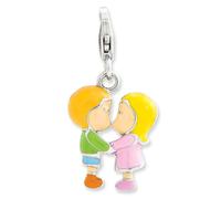 Charm Coppia Baci .925 Argento Sterling Smaltato Click On Amore La Vita