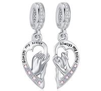 Charm cuore, Ciondolo Charm Sorella in argento sterling 925 Adatto per Perline Charm bracciali europei Pandora, Regali per donne ragazze