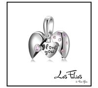 Charm Cuore Scrigno I Love You pietre rosa ciondolo in argento 925 - Les Folies