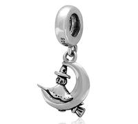 Charm da strega in argento Sterling 925 a forma di scopa per Halloween, ciondolo a forma di luna, per braccialetti Pandora