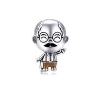 Charm del nonno o del papà. Figura da uomo con occhiali e bastone. Compatibile con bracciali Pandora., Pequeño, Argento 925 e acciaio, Nessuna pietra preziosa