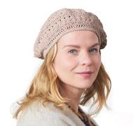 CHARM Donna Cappello Berretto Estivo Basco - Capello Uncinetto Francese Copricapo Crochet Elegante Cotone Rosa Beige