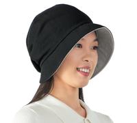 CHARM Donna Cappello da Sole Cotone Organico - Reversibile Berretta Ragazze Moda Giapponesa Elastico Nero & Grigio Chiaro