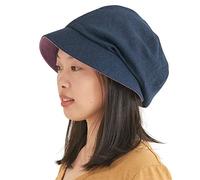 CHARM Donna Cappello da Sole Cotone Organico - Reversibile Berretta Ragazze Moda Giapponesa Elastico Navy & Porpora