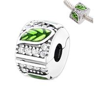 Charm Donna Ciondoli Charms Argento Sterling 925 Foglia Verde Zirconia Cubica Ciondolo Pendenti per Bracciale, Estate Ciondolo Gioielli Moda Fascino, Fai da Te Regalo per Donne e Ragazze
