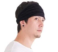 CHARM Fascia Per Capelli Cotone Bandana Unisex - Fascia Per Chemio Ampia Morbida Giapponese Boho Nero