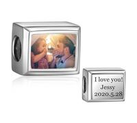 Charm Foto Argento 925 Personalizzato Foto Bead con la Tua Immagine di Memoria Europea Perline Ciondolo con foto Fit Collana Bracciale Pandora Regalo Compleanno Natale Ricordo del bambino