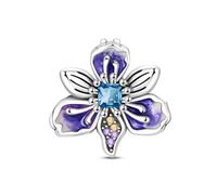 Charm in argento 925 a forma di fiore viola, compatibile con braccialetti Pandora, Trollbeads, Chamilia, Biagi e molti altri braccialetti con ciondoli del Regno Unito.