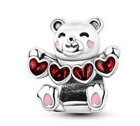 Charm in argento 925 a forma di orsetto sorridente, compatibile con braccialetti Pandora, Trollbeads, Chamilia, Biagi e molti altri braccialetti con ciondoli del Regno Unito.