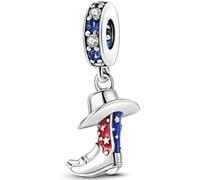 Charm in argento 925 a forma di stivali da cowboy americani e cappello da cowboy, compatibile con ciondoli Pandora, Trollbeads, Chamilia, Biagi e molti altri braccialetti con ciondoli del Regno Unito.