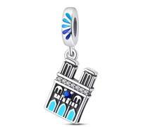 Charm in argento 925 con simbolo della Cattedrale di Notre Dame, simbolo di Parigi, Francia, compatibile con ciondoli Pandora, Trollbeads, Chamilia, Biagi e molti altri braccialetti con ciondoli del
