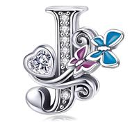 Charm in argento con lettera iniziale a forma di farfalla, per braccialetti Pandora, ciondoli fai da te, regali per donne, Smalto, Zirconie sintetico