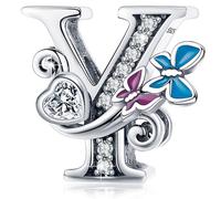 Charm in argento con lettera iniziale a forma di farfalla, per braccialetti Pandora, ciondoli fai da te, regali per donne, Smalto, Zirconie sintetico