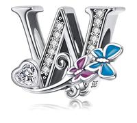 Charm in argento con lettera iniziale a forma di farfalla, per braccialetti Pandora, ciondoli fai da te, regali per donne, Smalto, Zirconie sintetico