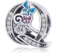 Charm in argento con lettera iniziale a forma di farfalla, per braccialetti Pandora, ciondoli fai da te, regali per donne, Smalto, Zirconie sintetico