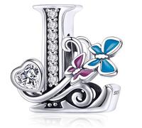 Charm in argento con lettera iniziale a forma di farfalla, per braccialetti Pandora, ciondoli fai da te, regali per donne, Smalto, Zirconie sintetico