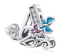 Charm in argento con lettera iniziale a forma di farfalla, per braccialetti Pandora, ciondoli fai da te, regali per donne, Smalto, Zirconie sintetico