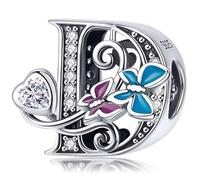Charm in argento con lettera iniziale a forma di farfalla, per braccialetti Pandora, ciondoli fai da te, regali per donne, Smalto, Zirconie sintetico