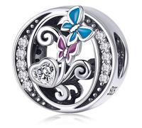 Charm in argento con lettera iniziale a forma di farfalla, per braccialetti Pandora, ciondoli fai da te, regali per donne, Smalto, Zirconie sintetico