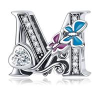 Charm in argento con lettera iniziale a forma di farfalla, per braccialetti Pandora, ciondoli fai da te, regali per donne, Smalto, Zirconie sintetico
