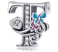 Charm in argento con lettera iniziale a forma di farfalla, per braccialetti Pandora, ciondoli fai da te, regali per donne, Smalto, Zirconie sintetico