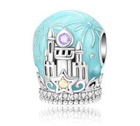 Charm in argento Sterling 925 a forma di castello delle fiabe, per braccialetti Pandora, smaltato con zirconia cubica viola gialla, compatibile con braccialetti e collane europei, gioiello fantasia