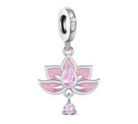 Charm in argento Sterling 925 adatto per braccialetti Pandora, fiori di loto e ciliegio, adatto come regalo per moglie, festa della mamma, San Valentino, compleanno, MINI, Argento sterling, Nessuna