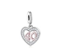 Charm in argento Sterling 925, compatibile con bracciali Pandora Charm Moments 13, 18, 21, 30, 40, 50, 60, 70 e 80 anni, compleanno, anniversario, oro rosa, Pequeño, Metallo