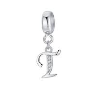 Charm in argento Sterling 925 con ciondolo a forma di lettera dell'alfabeto, utilizzabile come iniziale o per formare parole, compatibile con bracciali Pandora T