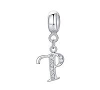 Charm in argento Sterling 925 con ciondolo a forma di lettera dell'alfabeto, utilizzabile come iniziale o per formare parole, compatibile con bracciali Pandora P