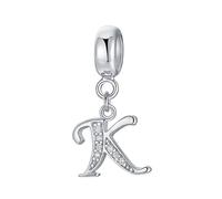 Charm in argento Sterling 925 con ciondolo a forma di lettera dell'alfabeto, utilizzabile come iniziale o per formare parole, compatibile con bracciali Pandora K