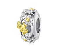 Charm in argento sterling 925 con ciondolo a forma di margherita e ape adatto per collana con bracciale Pandora, BSC819