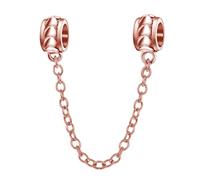 Charm in argento Sterling 925, con cuori e catenella, distanziatore con fermo, con chiusura di sicurezza, per braccialetti Pandora, per compleanno e anniversario Oro rosa