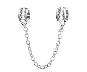 Charm in argento Sterling 925, con cuori e catenella, distanziatore con fermo, con chiusura di sicurezza, per braccialetti Pandora, per compleanno e anniversario Argento