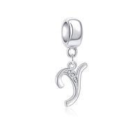 Charm in argento Sterling 925 con lettera dell'alfabeto, compatibile con braccialetti Pandora, con lettere dalla A alla Z, distanziatore con zirconia cubica trasparente, autentico, per braccialetti a