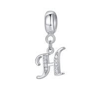 Charm in argento Sterling 925 con lettera dell'alfabeto e iniziali, per anniversario e parole, adatto per braccialetti Pandora, Argento sterling Argento, senza pietra
