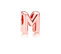 Charm in argento Sterling 925 con perline in oro rosa, lettera dell'alfabeto, con lettera M, per anniversario, compatibile con braccialetti Pandora (M)