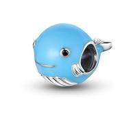 Charm in argento Sterling 925 con vetro di Murano blu opalescente e blu scuro, a forma di tartaruga marina, delfini, sirena, per braccialetti Pandora, Argento