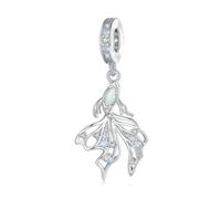 Charm in argento Sterling 925 con vetro di Murano blu opalescente e blu scuro, a forma di tartaruga marina, delfini, sirena, per braccialetti Pandora, Argento
