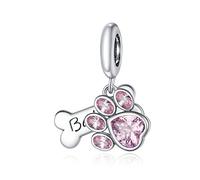 Charm in argento Sterling 925 con zampa di cane e zampa di cane per animali domestici, per braccialetti Pandora, Argento sterling