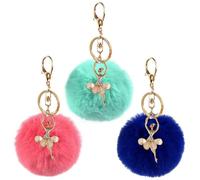 Charm in lega per ballerina, con pompon peloso, portatile, alla moda, 3 pezzi, ciondolo portatile lungo, Multicolore216, Taglia unica