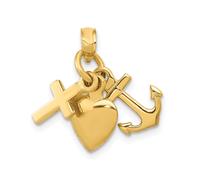 Charm In Oro Giallo 14K Solido E Lucido 3D Fede Speranza E Carità