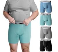 Charm Karter Big & Tall Boxer da uomo - Mutande da uomo 2XL 3XL 4XL 5XL 6XL a gamba lunga traspirante biancheria intima, Cintura sportiva da uomo grande, confezione da 4 - Blu/Verde/Grigio/Nero, 3XL